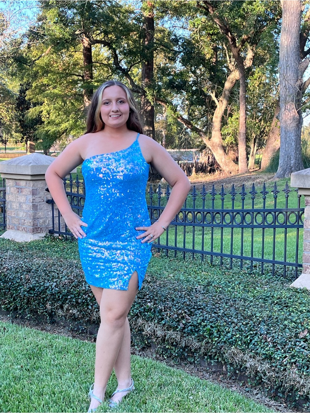 One-Shoulder Sequin Mini Dress in Bright Blue